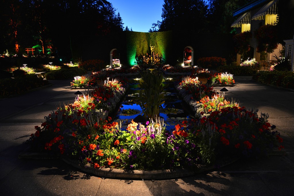 Butchart Gardens at night, Victoria's lush Butchart Gardens…