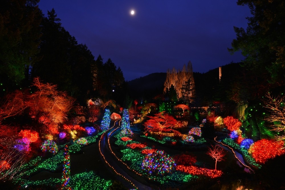 Butchart Gardens at night, Victoria's lush Butchart Gardens…